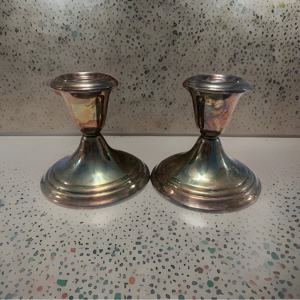 Gorham vintage silver plated candle stick holders 70’s mid century modern YC3003